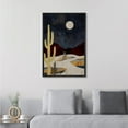 thumbnail image 2 of PixonSign Framed Canvas Print Wall Art Starlight Moon Cactus Desert Mountain Nature Wilderness Illustrations Decorative Bohemian Rustic Mid-Century Modern Desert Landscape - 16"x24" Black, 2 of 5