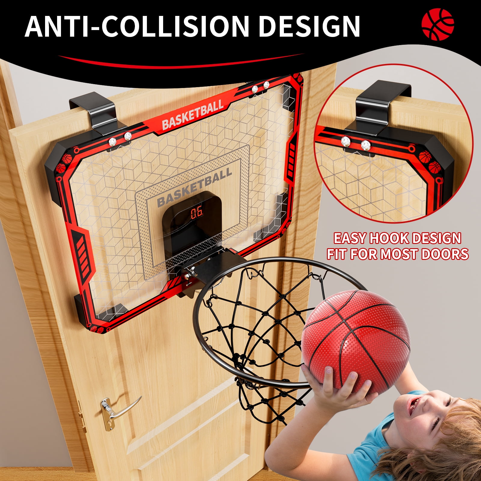 KukuFun Indoor Basketball Hoop for Kids Boys, Mini Basketball Hoop Indoor Sets Toys with 4 Balls & 3 Scoreboard, Birthday Toys Gifts for 3 4 5 6 7 8 9 10 11 12 Year Old Boys