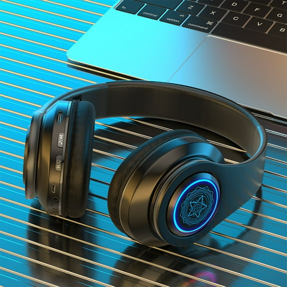 Wireless Bluetooth Headphones Over-Ear RGB Light Mic 8h Use Foldable Noise Cancelling 40mm Speaker Stereo Hands-Free Adjustable for Gaming Music PC Phone Home Office