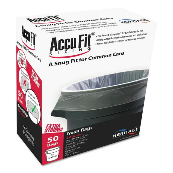 AccuFit Trash Bags, 44gal, 0.9mil, Clear, 37" x 50", 50/Box