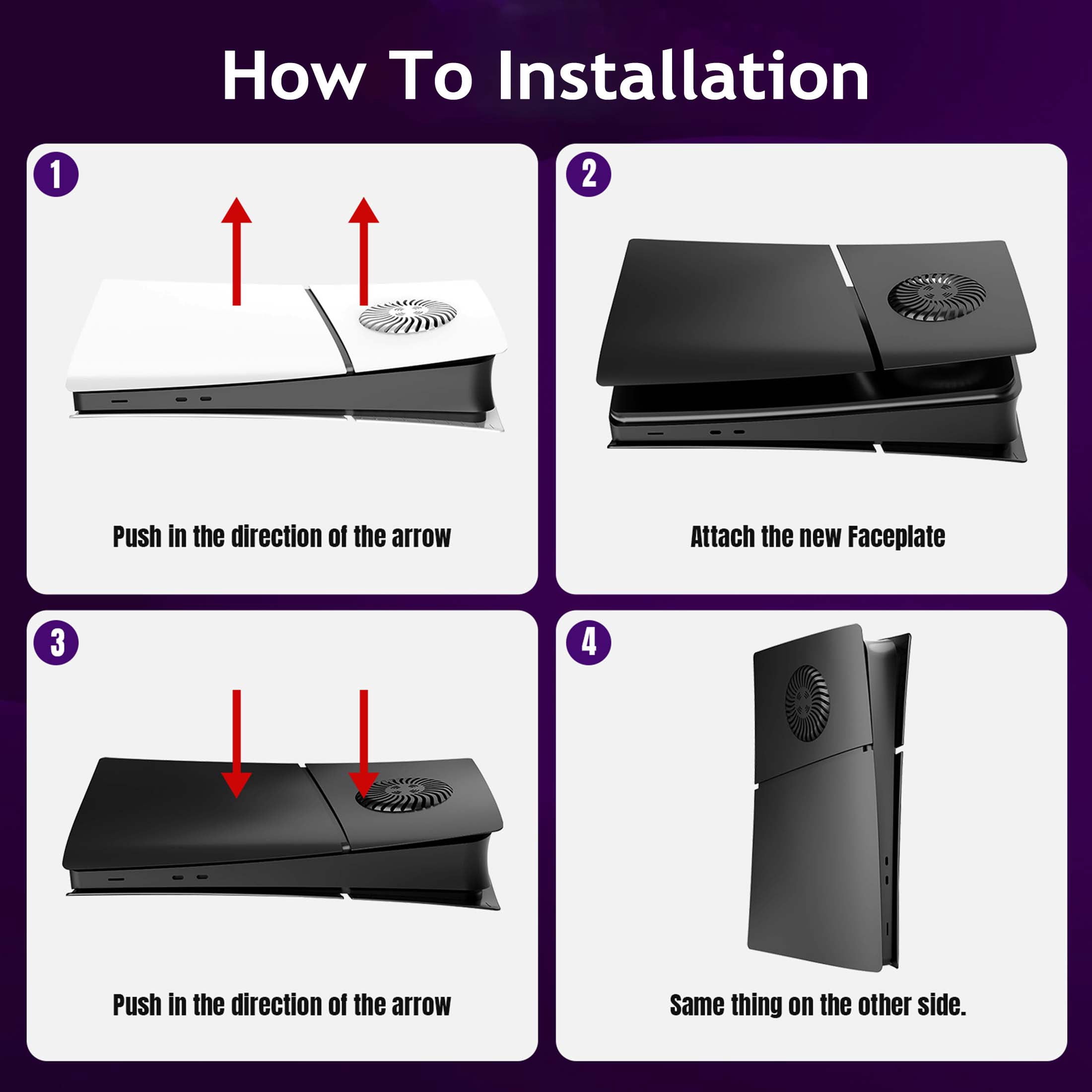 Faceplate for PS5 Slim Digital Edition with Cooling Vents Face Plate Console Cover, Black