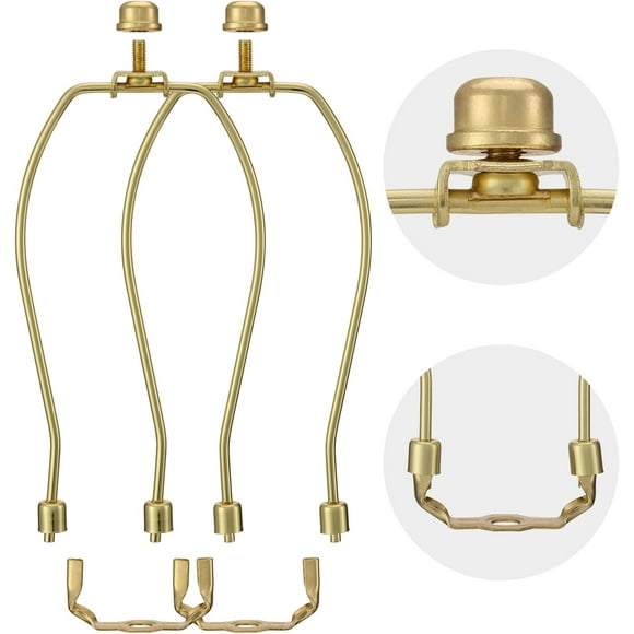 shiyou-9-Inch Lamp Harp Set - 2 Sets, Detachable Shade Holder for Table Lamps and Floor Lamps Adapter, with 3/8 Standard Saddle and Heavy Duty lampshade Holder Parts.(Polished Brass)