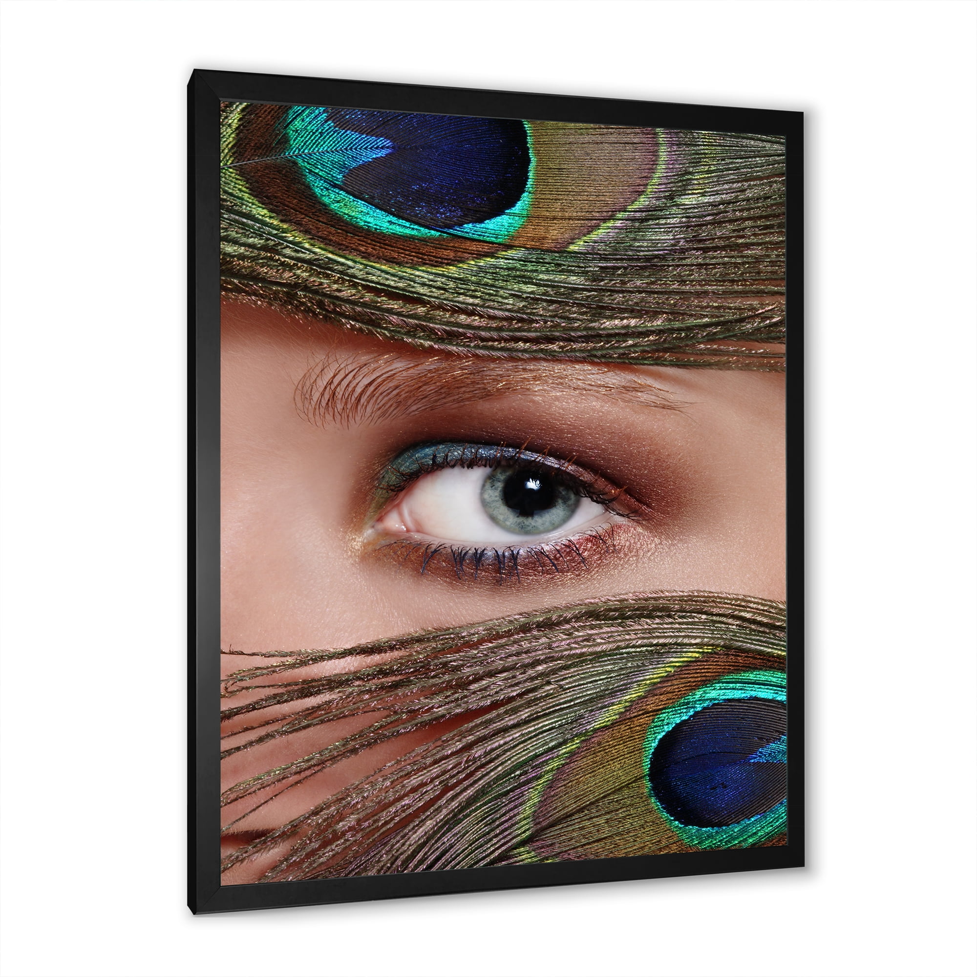 Designart 'Peacock Feathers and Eye' Bohemian & Eclectic Framed Art Print