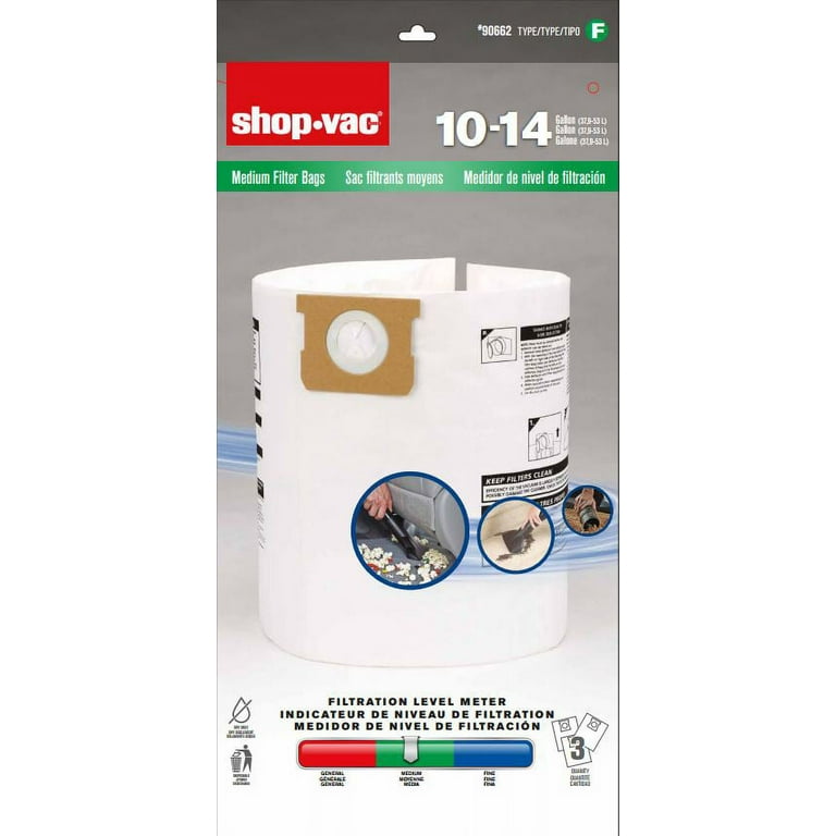 Type D - Shop-Vac® 4 Gallon* High Efficiency Disposable Filter Bags (2  Pack) for All Around Plus® and FloorMaster® (model E87) Vacs