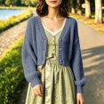 thumbnail image 4 of Bibifish Womens Cable Knit Cardigan Sweaters Long Sleeve V Neck Cropped Button Front Cardigans, 4 of 6