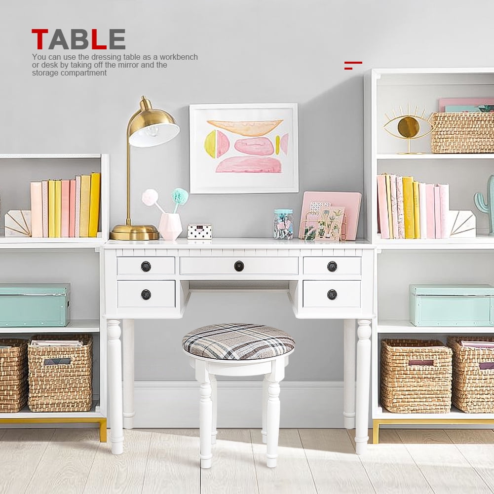 Kepooman Dresser Vanity Table Set, 3-Fold Mirror Drawers Roman Column for Home BedRoom Kepooman Dresser Vanity Table Set, 3-Fold Mirror Drawers Roman Column for Home BedRoom