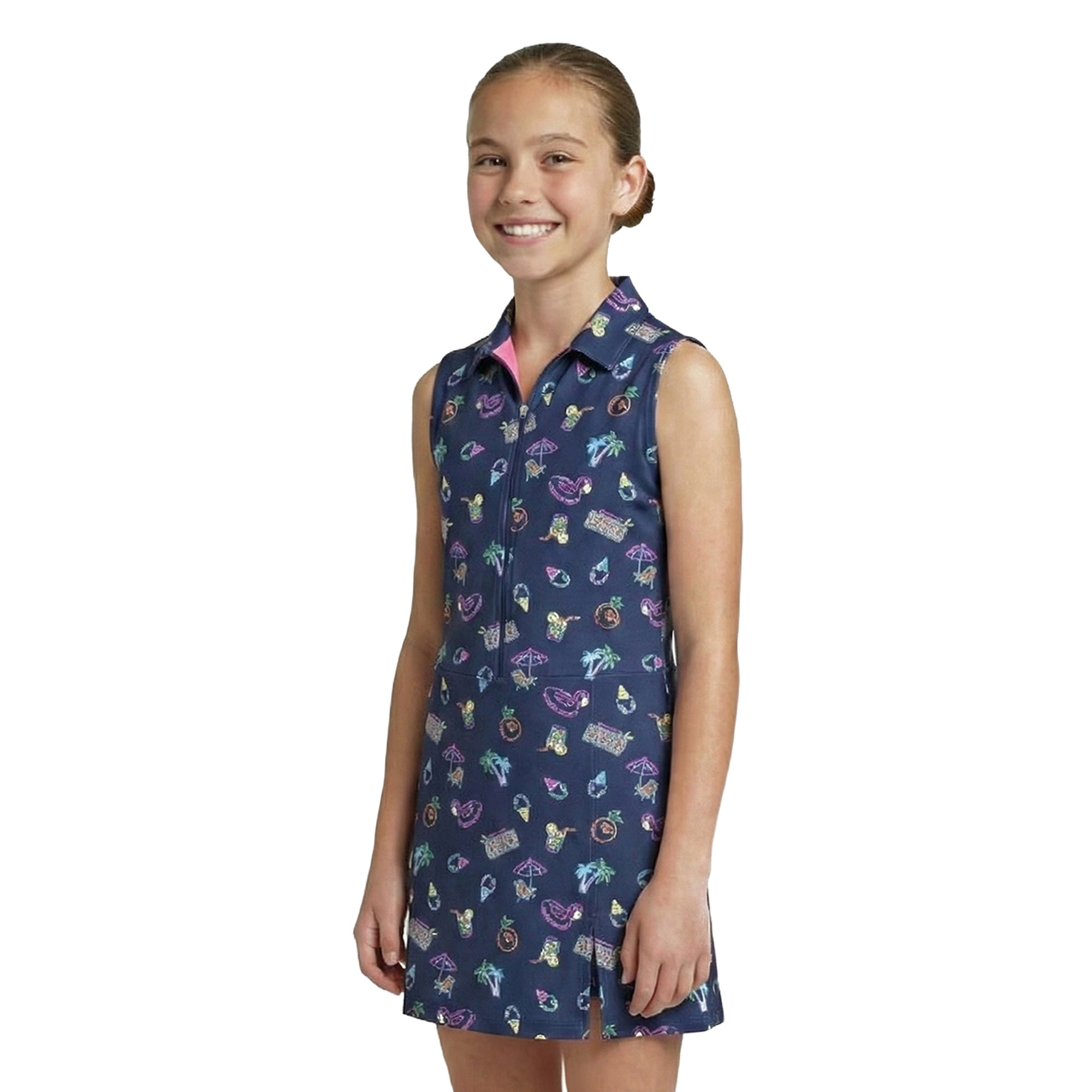 Birdie Bound Girls Neon Pool Party Sleeveless Polo Dress, Sizes XS-XL
