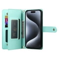 thumbnail image 5 of Allytechgroup Wallet Case for Apple iPhone 16 Pro Max, 9 Cards Holder + Zipper Pocket + Hand Wrist Shockproof Stand Flip Cover RFID Blocking Phone Case for Women Men, Mint, 5 of 7