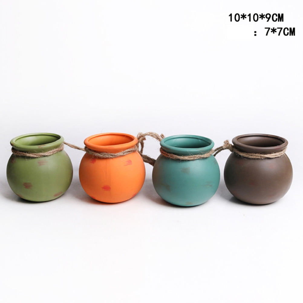 MLINS Ceramic Hanging Planters with Rope for Wall Ceiling Mount 4pcs Multicolor Ceramic Pots with