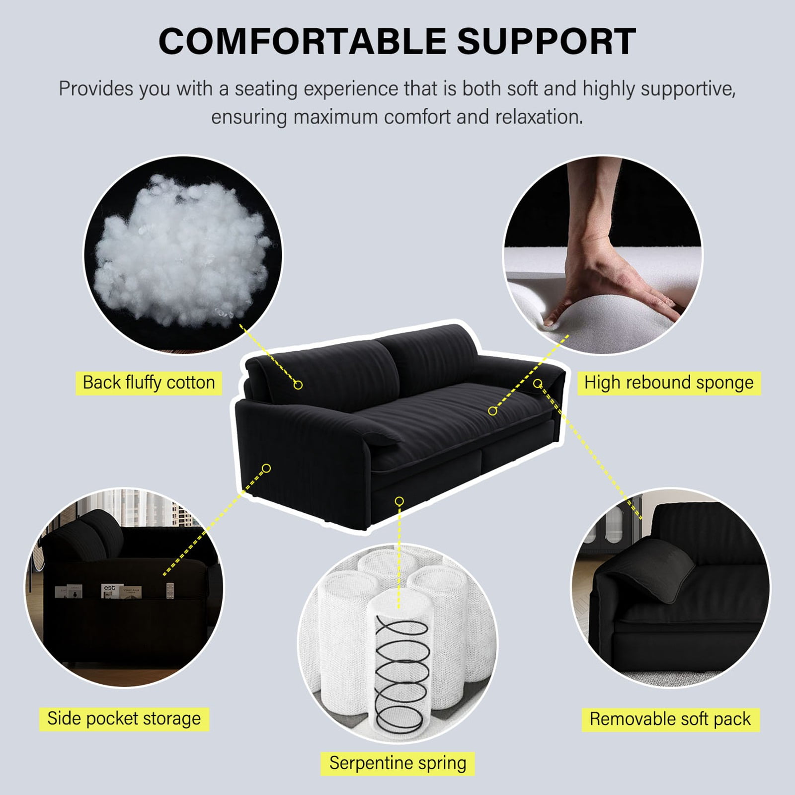 66" Futon Sofa Bed Queen Size, Pull Out Bed, 3-in-1 Convertible Sleeper Sofa with Side Pocket, Modern Velvet Futon Couch for Living Room, Small Space, Apartment, Bedroom, Black