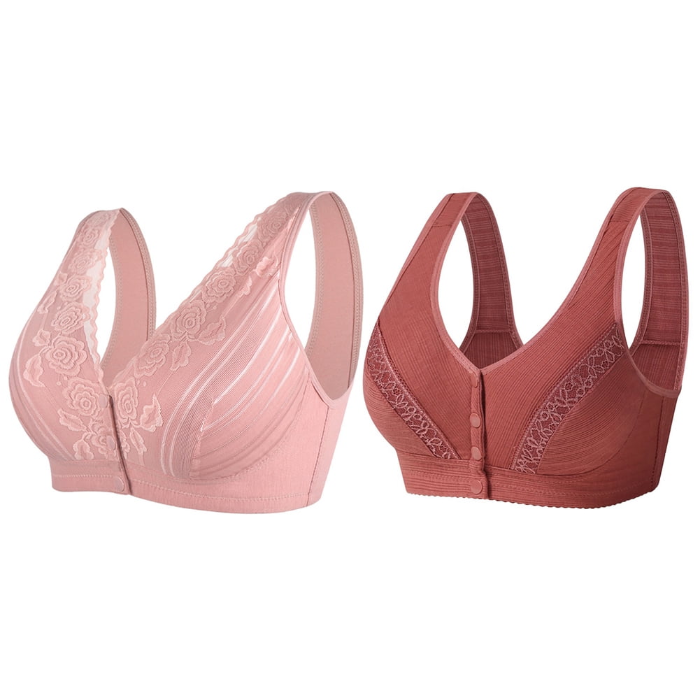 Pretty Comy 2 Pack Plus Size Front Closure Bra, Perfect Wireless Cotton
