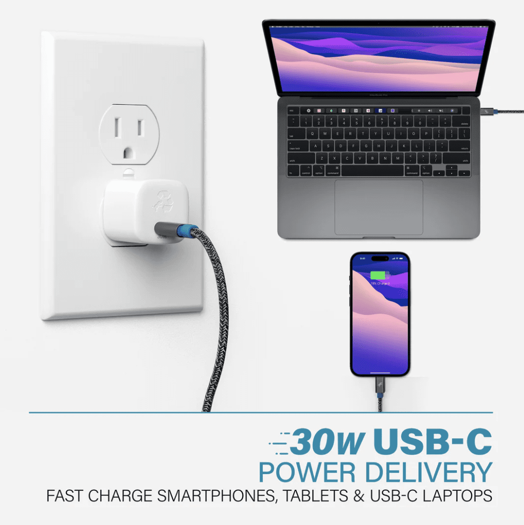 Nimble Wally SubNano USB-C Charger Block, 30W Fast Charging Power Adapter, Type C Charging Block for iPhone 16 15 14 13 12 11 Pro Max Plus XS/XR/X Samsung Galaxy S25 Pixel iPad Watch Series 8/7 Table