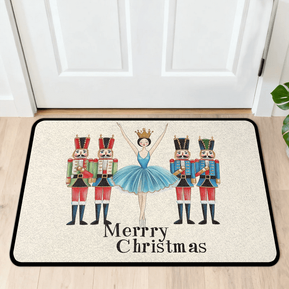 CURLYOOT Dance and Nutcrackers Colorful Xmas Indoor Doormat, Non-Slip Absorbent Door Mat 24" x 16", Entrance Floor Mat Washable Entry Doormats for Entryway Front Back Door