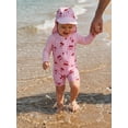thumbnail image 6 of BemeyourBBs Toddler Baby Girl One Piece Swimsuit with Hat Infant Baby Bathing Suit Rash Guard Strawberry Bow Cherry Print Long Sleeves Front Zipper Swimwear Summer Beachwear, 6 of 9