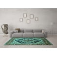 thumbnail image 3 of Ahgly Company Machine Washable Indoor Round Geometric Turquoise Blue Traditional Area Rugs, 4' Round, 3 of 4
