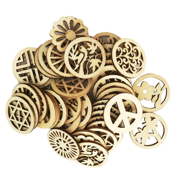 simhoa 100 Pieces Mixed Wooden Round Cutouts Craft Embellishment Gift Tag Wood Ornament