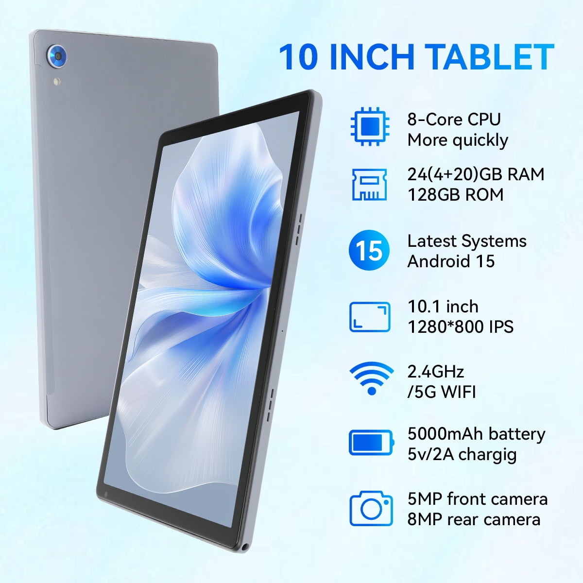10inch Tablet Android 14 Tablet,Octa-core with 10GB+128GB Tablets, 5MP+8MP Camera,Widevine L1&NETFLIX Bluetooth 5.0 Tablet - Gray