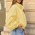 thumbnail image 4 of Women's Gingham Plaid Cropped Windbreaker Jacket Zip Up Mock Neck Long Balloon Sleeve Wind‑Resistant Loose Fit Casual Fall Spring Outerwear Yellow, 4 of 9