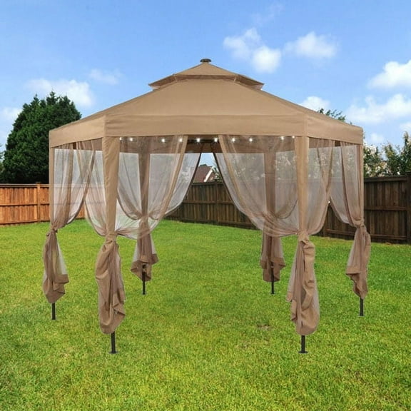 Garden Winds Replacement Canopy Top for Hexagon Solar Gazebo - Riplock 350