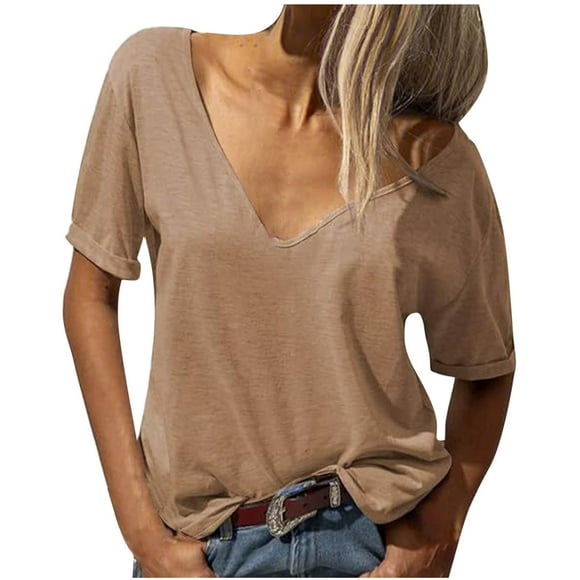 Tumotour Summer Tops For Women Casual Solid Color V-Neck Hooded Short Sleeved Lace Blouse T-Shirt Top Pullover Sports Tops Outfits Tops