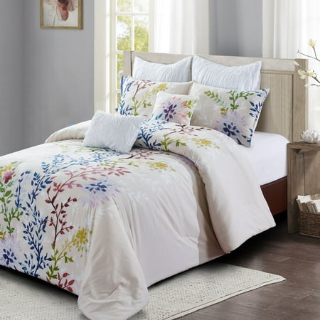 Dahlia Lane 7pc Comforter Set Multi Color Fl Stems With White Dahlia Lane 7pc Comforter Set Multi Color Fl Stems With White Leafy Silhouettes