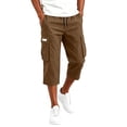 thumbnail image 6 of Below The Knee Shorts for Men Corduroy Long Cargo Shorts Casual 3/4 Length Sweat Capris with Pockets Coffee 3XL, 6 of 7
