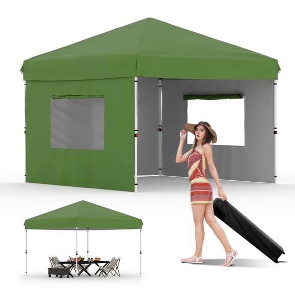 COZONY 10x10 Ft Pop Up Canopy Tent, One-Person Setup with 3 Sidewalls, Heavy-Duty Instant Shelter for Outdoor Events