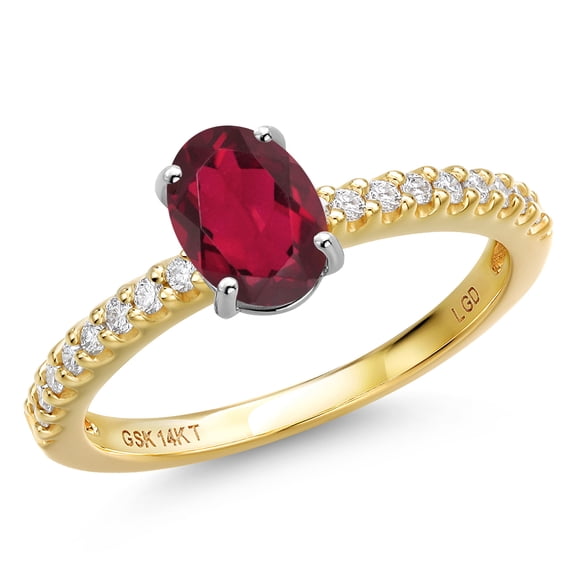 Gem Stone King 14K Two Tone Gold Ruby Red Mystic Topaz and Lab Grown Diamond Engagement Ring for Women | 0.96 Cttw | Oval 7X5MM | Gemstone November Birthstone | Size 6