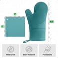 thumbnail image 6 of GORILLA GRIP BPA-Free Soft SIlicone Oven Mitts Potholder Set of 4, Heat Resistant Hot Pads Thick Cotton Lined Cooking Mitt, Long Gloves Protect Hands, Waterproof Trivet Mats, 12.5 in Turquoise, 6 of 10
