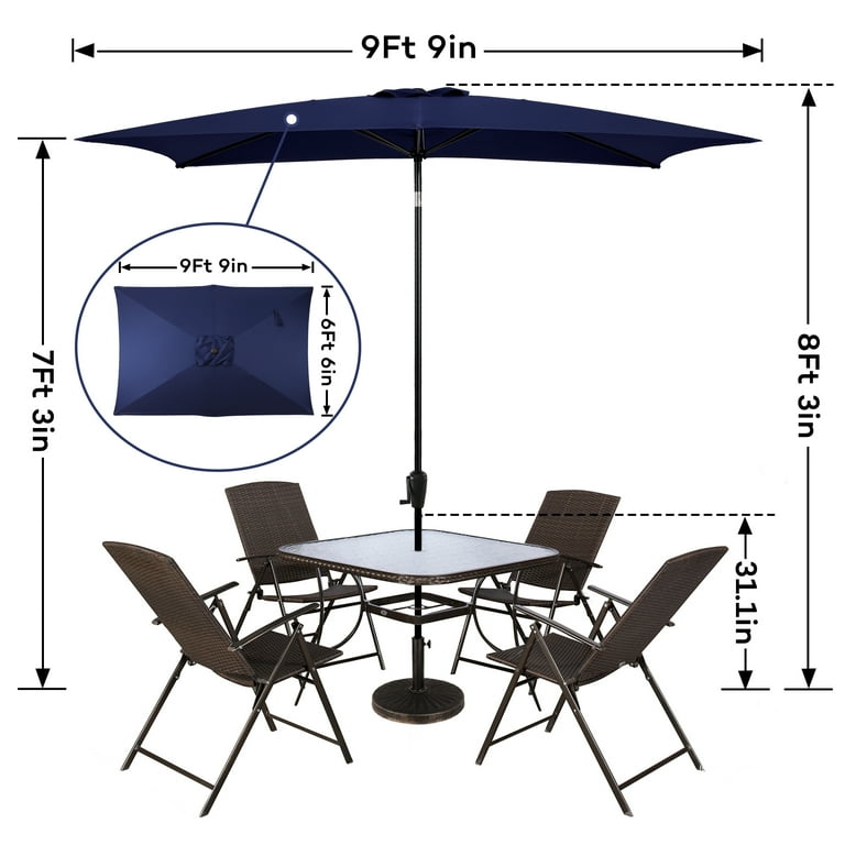7-ft push-button tilt rectangular patio umbrella Sun-Ray 6.6 ft. x 9.8 ft. Rectangular Steel Market Umbrella in Navy
