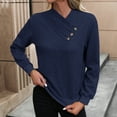 thumbnail image 4 of ABATAB Women's Button Ruched V Neck Tops Casual Long Sleeve Blouse Loose Fit Solid Color Pullover Sweatshirts Ladies Fashion(X-Large,Dark Blue), 4 of 5