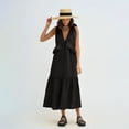 thumbnail image 4 of Robe Maxi à Étages Sans Manches à Col en V pour Femme, Plage, à Bretelles à Nouer, Smockée, Longue, Plissée, Robe d'Été, 4 of 9