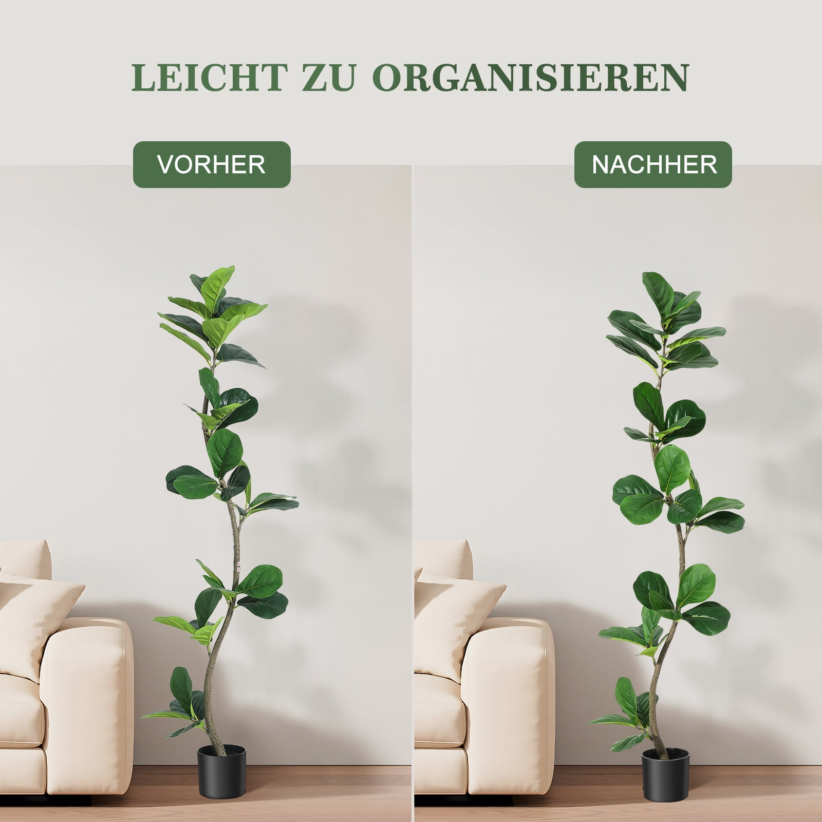 Towallmark 5 ft Artificial Fiddle Leaf Fig Tree, Fake Plant in Black Plastic Pot, Large Fake Tree for Home or Office Decor