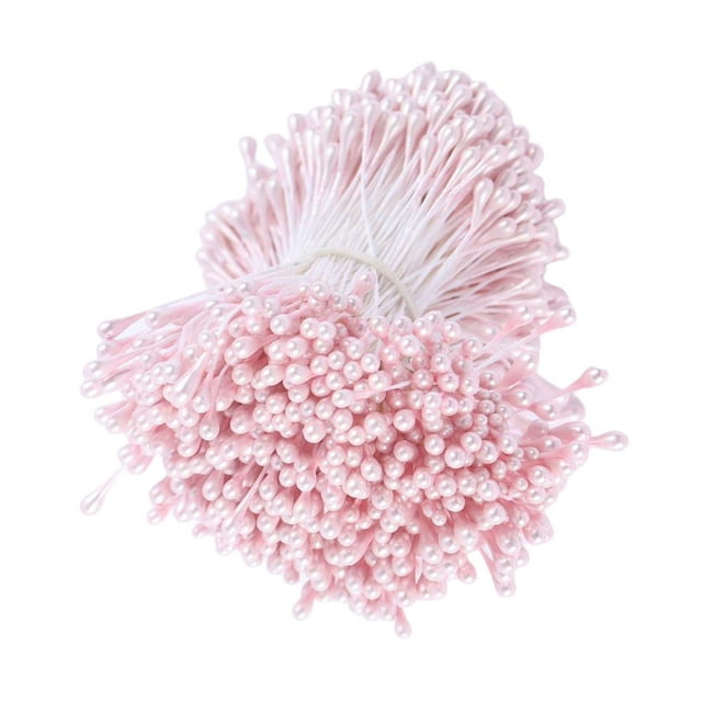 1800 piezas de 3 mm mini perla doble cabeza flor estambre pistilo hecho a mano artificial Rosado