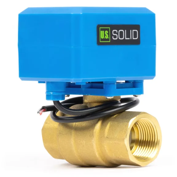 U. S. Solid Motorized Ball Valve with 3 Signal Lights, 3/4 inch, Brass, Normally Closed, Blue Casing