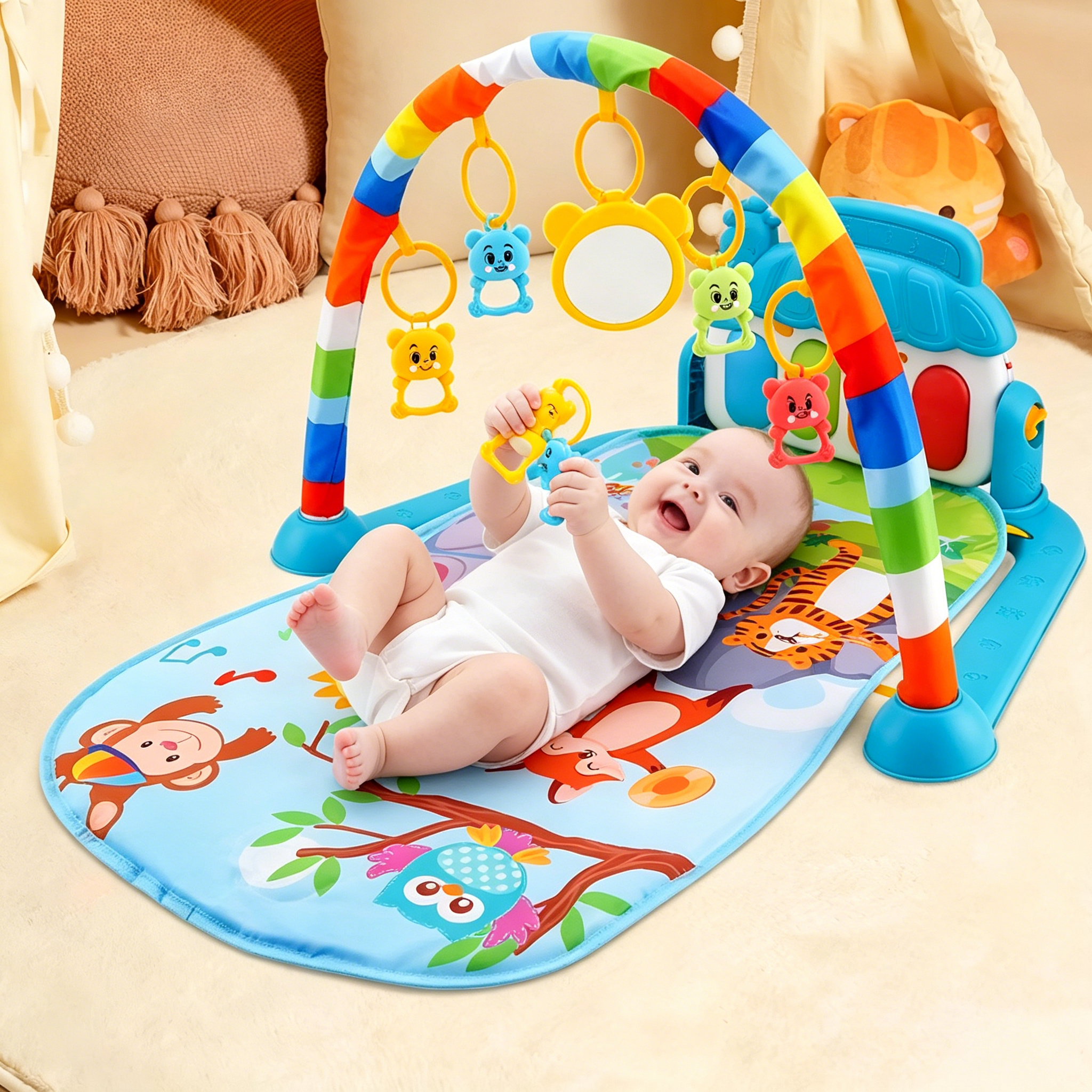 BESTSKY 2026 New Baby Play Mat with Kick and Play Piano Gym,Funny Time Mat with Music and Lights,Baby Gyms&Playmats with 5 Infant Sensory Toys,Newborn Boy&Girl Gifts for 0 to 3 6 9 12 Months