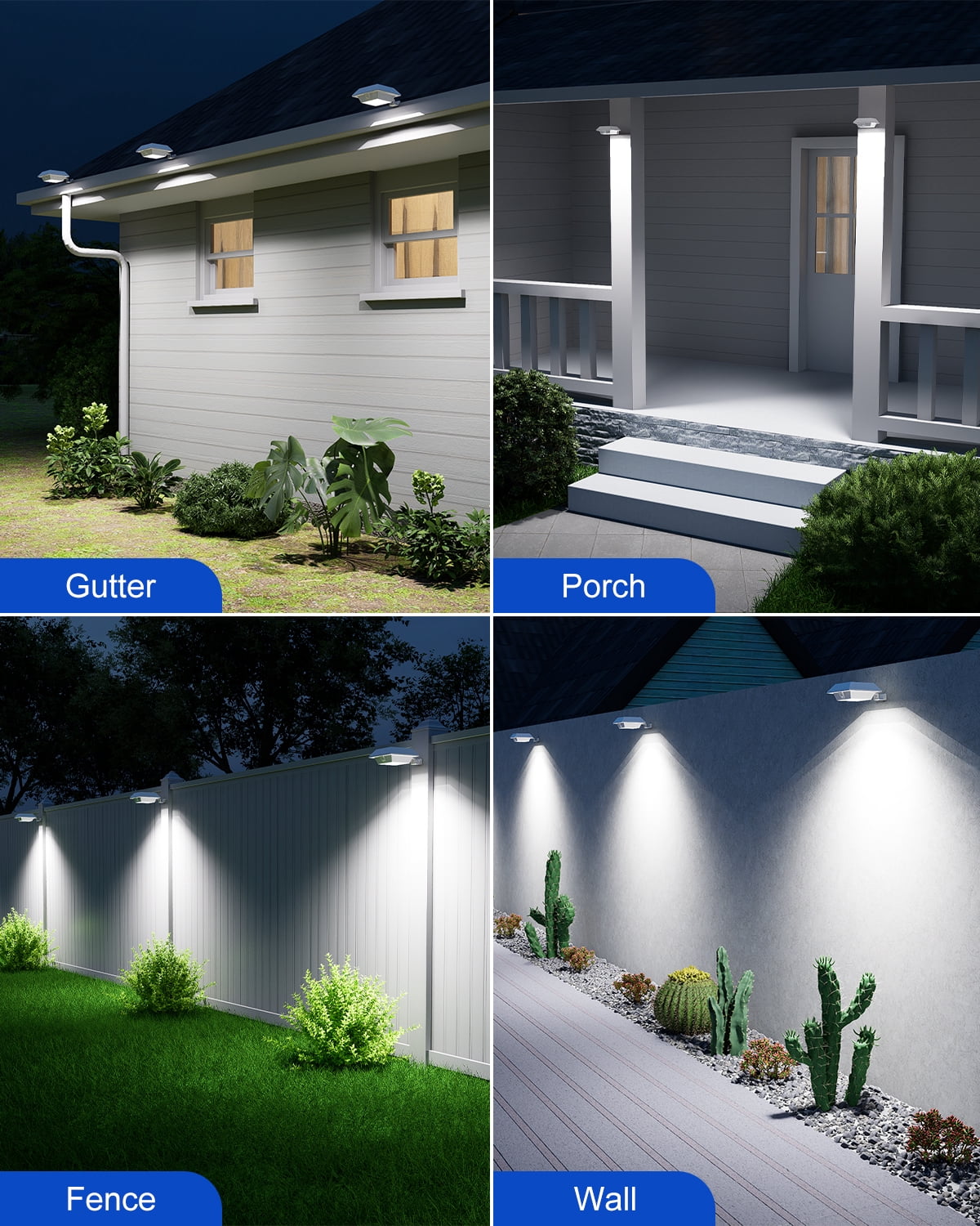 Yinghao 8 Pack Solar Gutter Lights Outdoor Waterproof 12 LED Yard Eaves Lamp Lighting for Bush, Plant, Fence, Railing, Wall, Deck, Holeless Mount