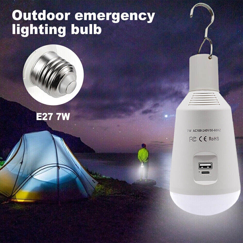 Emergency LED Light Rechargeable Tent Lamp Hiking Backpacking Night E27 Bulb Portable Cordless Hanging Lantern Lighting