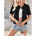 thumbnail image 5 of Womens Summer Short Sleeve Cardigan Cable Knit Cropped Button Down Crewneck Sweater Tops Black S, 5 of 10