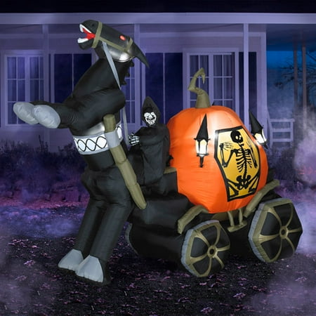 6 Tall Airblown Halloween Inflatable Reaper Carriage With Horse