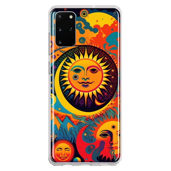 MUNDAZE Samsung Galaxy S20 Plus Shockproof Clear Hybrid Protective Phone Case Neon Psychedelic Indie Hippie Sun Moon Cover