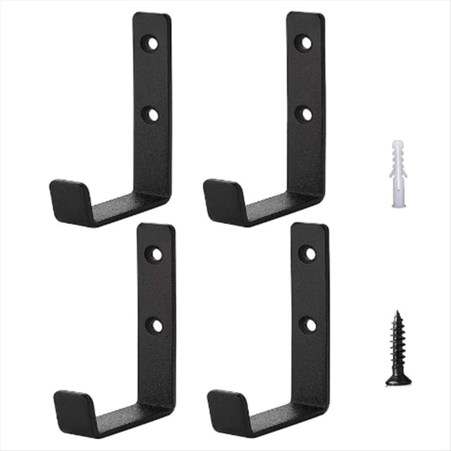 Juego de 4 ganchos resistentes en forma de J para garaje, de metal, para montaje en pared, ideales para guardar herramientas en garajes, camiones y hogares.