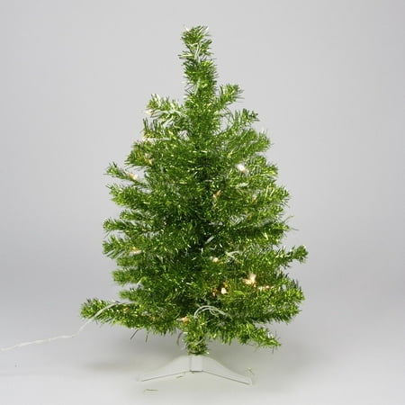 2' Pre-lit Pardise Lime Green Tinsel Pine Artificial Christmas Tree - Clear