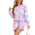 thumbnail image 4 of INSPIRE CHIC Women's Tie Dye Pajamas Long Sleeve Tops with Shorts Sleepwear Nightwear Casual Lounge Sets XL Blue Purple, 4 of 6