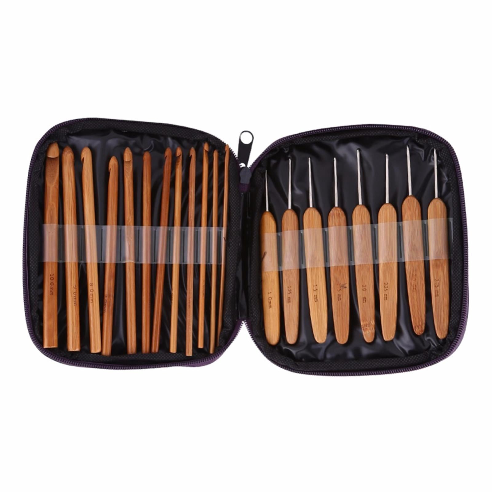 20Pcs Bamboo Crochet Hooks Set Interchangeable Yarn Knitting for Sweater Scarf Hat with Stitch Marker with Case for Adults Beginners Tool