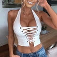 thumbnail image 4 of Women's Tank Tops Halter Neck Strappy Leather Sleeveless Spring Summer Tops for Women, 4 of 4
