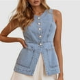 thumbnail image 5 of Women's Fashionable Casual Fitted Button Up Denim Vest plus Size Crop Denim Jacket Jean Crop Top Jacket Women's Cropped Jackets Embroide Denim Jacket Womens Western Jackets Bling Denim Jackets for, 5 of 6