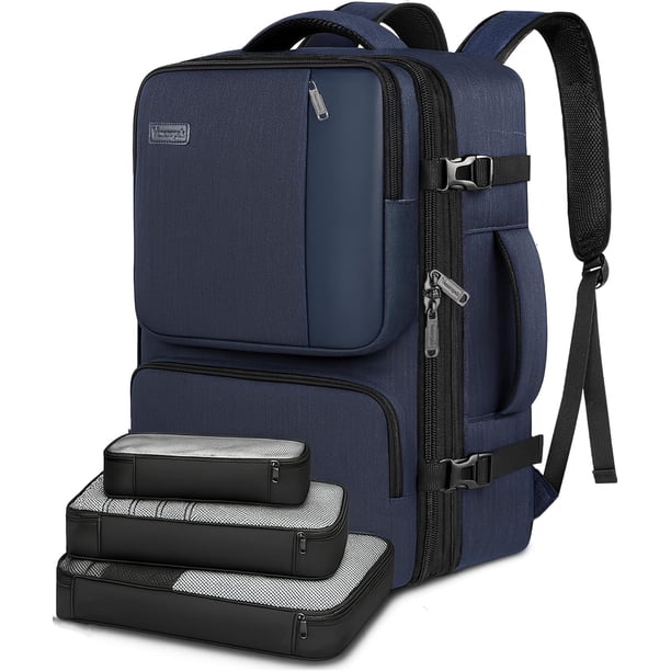 Vancropak Mochila de Viaje 10 kg Avión Antirrobo, Equipaje Grande Maleta Mano, Expandible Viral con 3 Cubos Embalaje, Impermeable para Senderismo, Universitaria Hombre y Mujer, Azul, Ligera