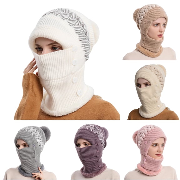 XIAOCHA Button‑Convertible Balaclava for Women Solid Party Fall‑Winter Snood,White