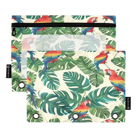 2 Pack Pencil Bag 9.84x6.1 Inch 3-Ring Page Turning Folder Zipper Pencil Case Pencil Bag Page Turning File BagColored Parrot